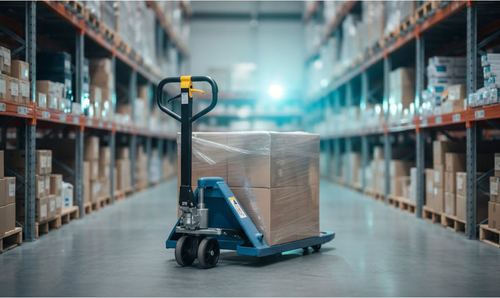 מלגזה חשמלית ידנית בפעולה: שינוע משטחים יעיל ובטוח במחסן